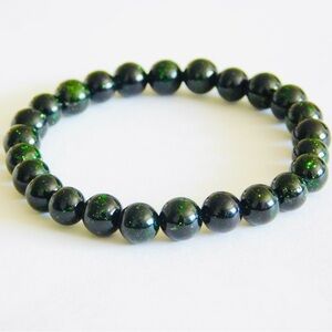 Dark Green Sandstone Goldstone Sparkle Gemstone Crystal Bead Bracelet